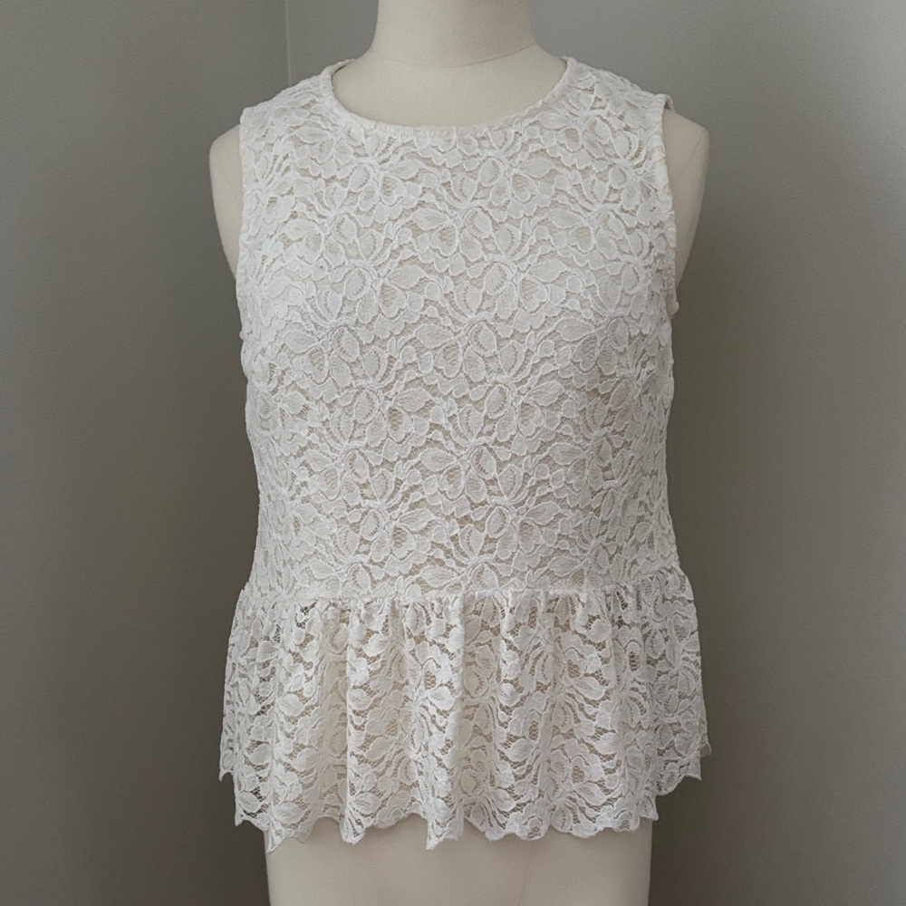 Talula Lace Peplum Sleeveless Blouse Off White Sz S
